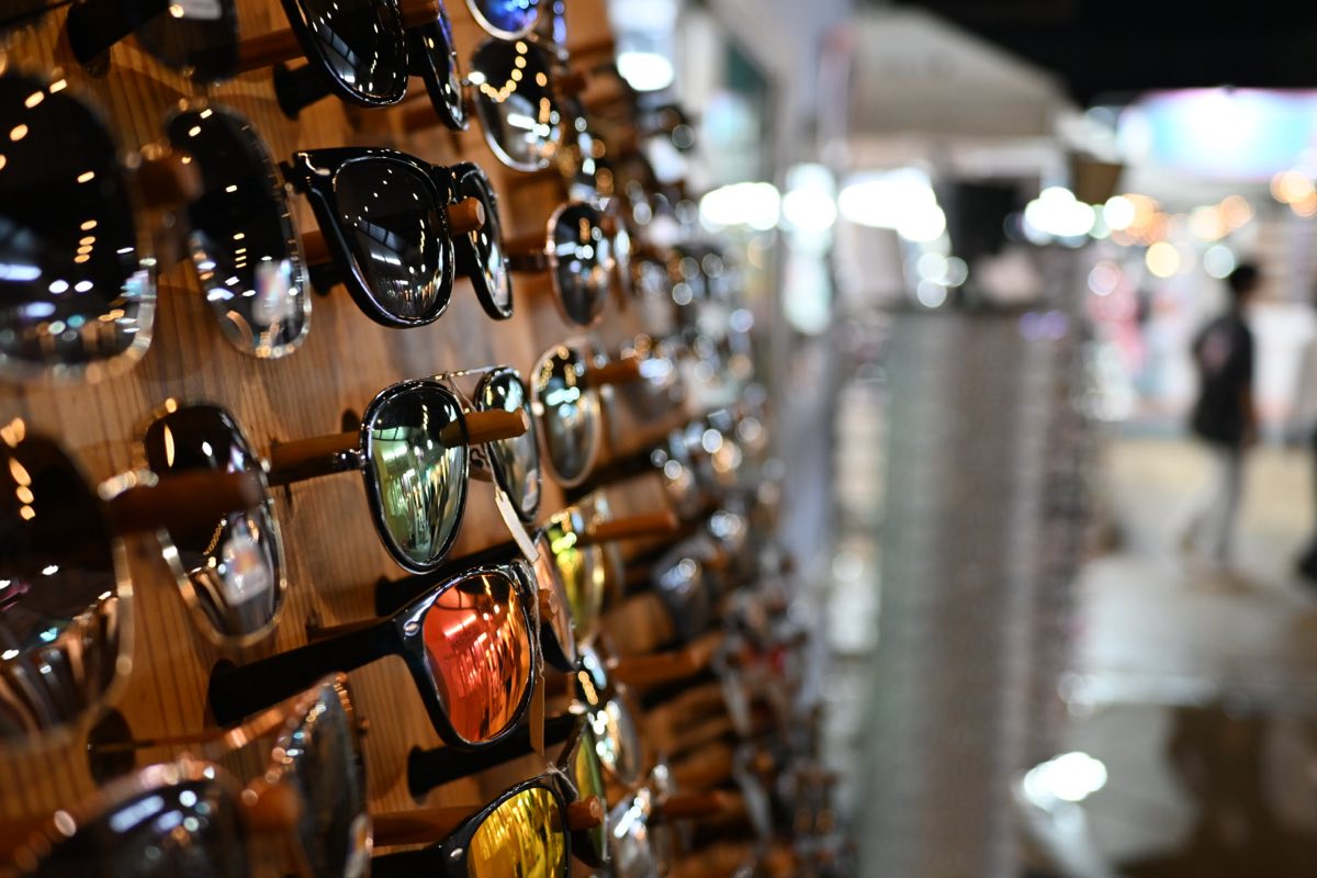 Rows of sunglasses at retail