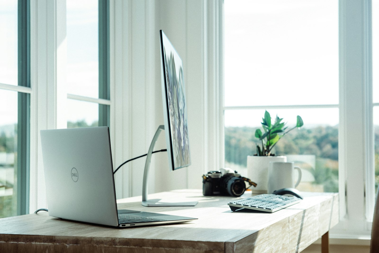 Laptop and external monitor on a desk