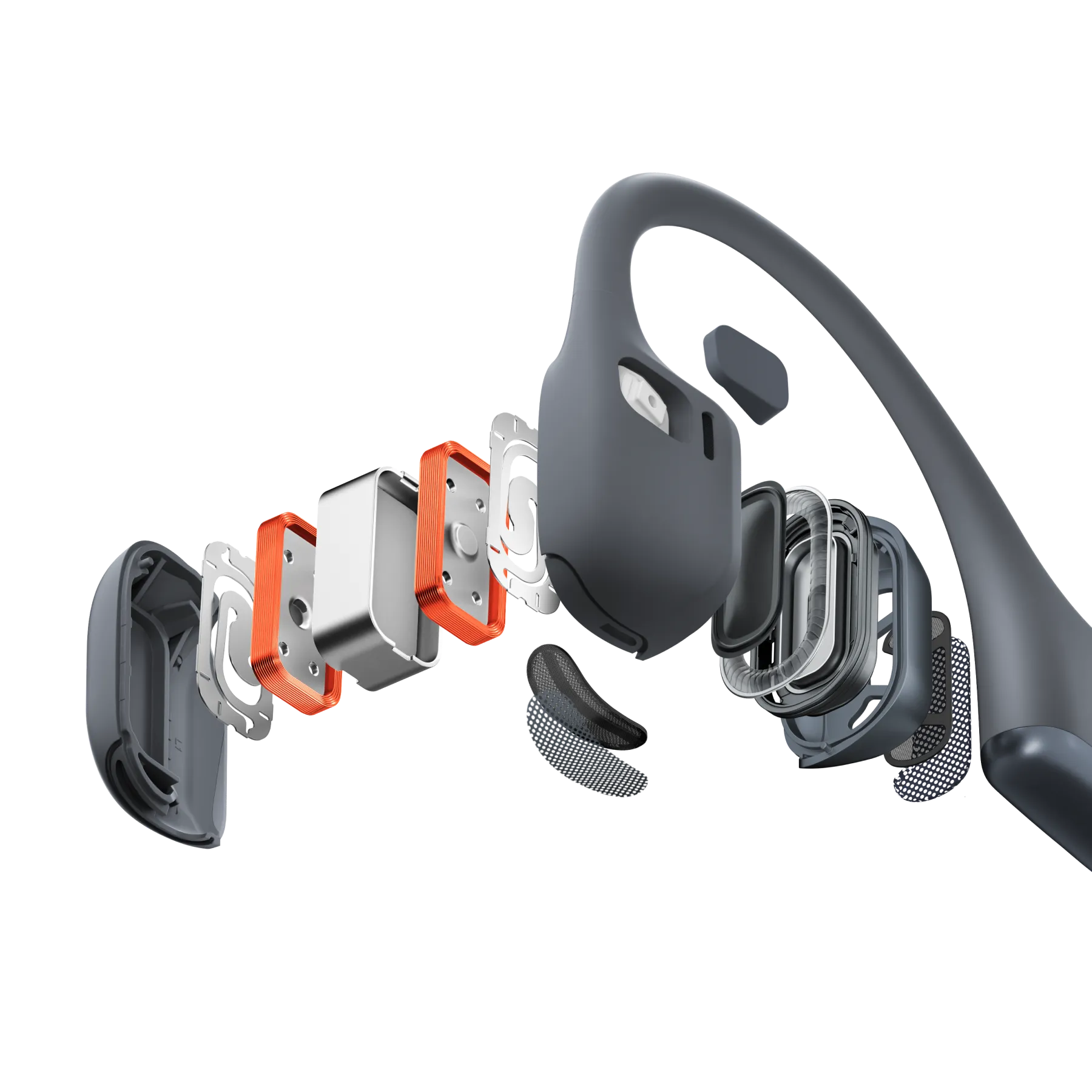 Exploded view of the Shokz OpenRun Pro 2 internal components